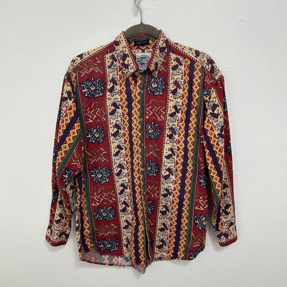 Vintage Salty Dog Gant Shirt Long Sleeve Sz L Aztec Dopamine Novelty Loud Rare